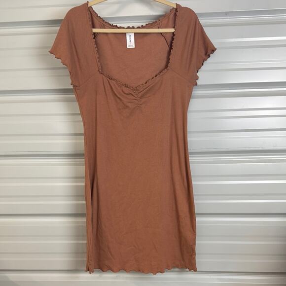 NWOT Abound Tan Ruched Babydoll Mini Dress - Picture 1 of 6